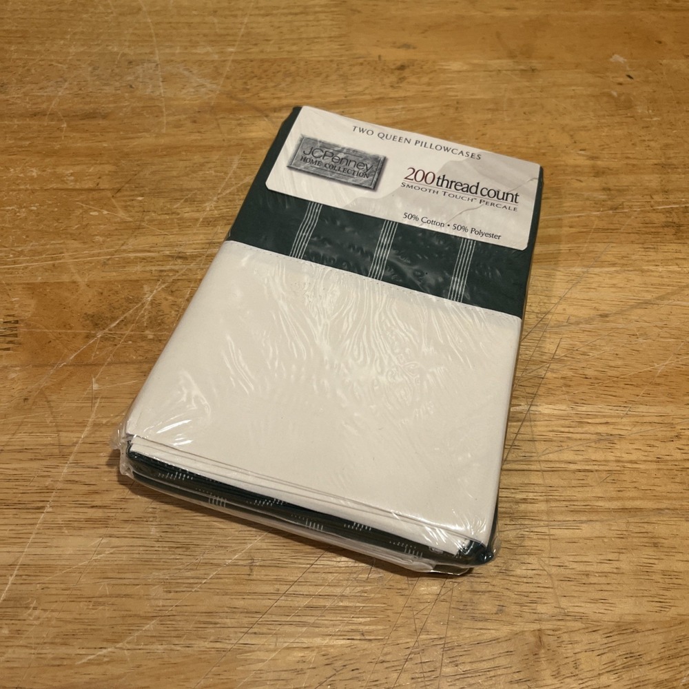 Vtg JCPenney Home Collection (2) Pillowcases Forest Green‎ Stripe 200 TC